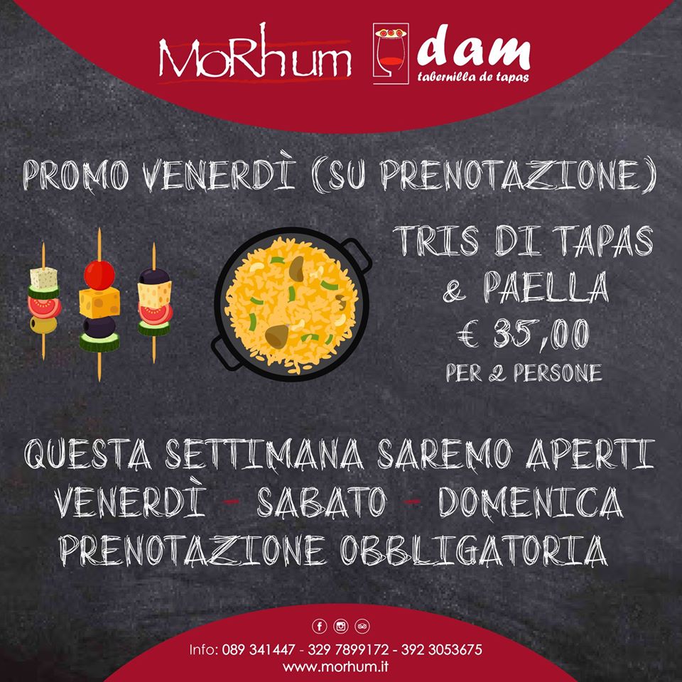 Promo Venerdì Morhum e DAM – Tris di Tapas & Paella