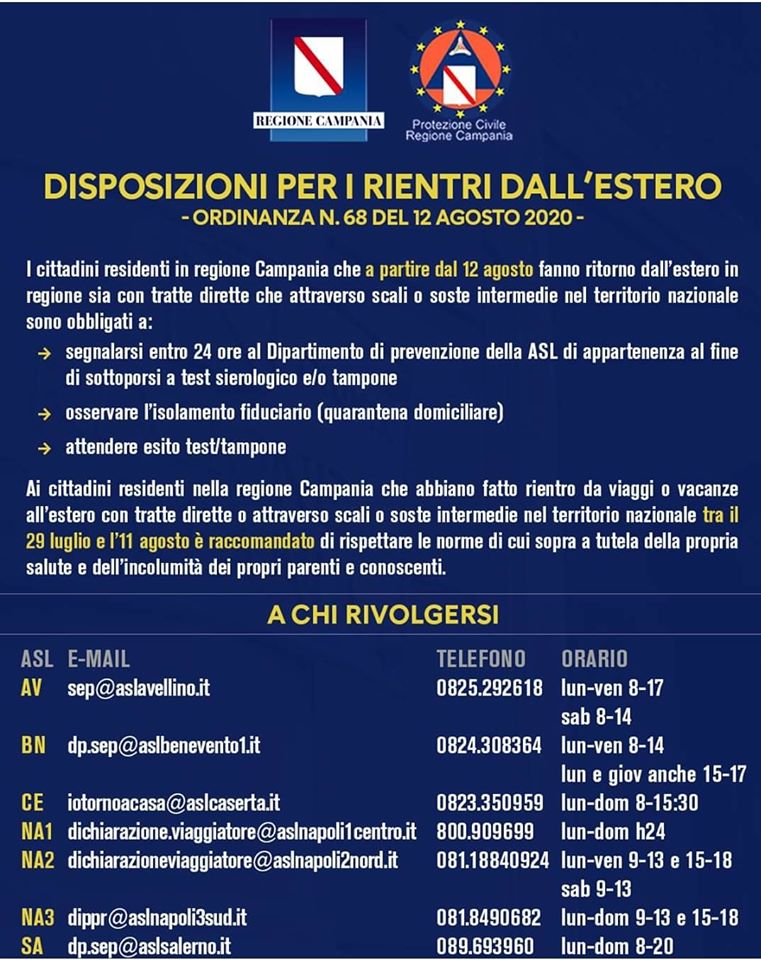 Messaggi del sindaco – DISPOSIZIONI PER I RIENTRI DALL’ESTERO