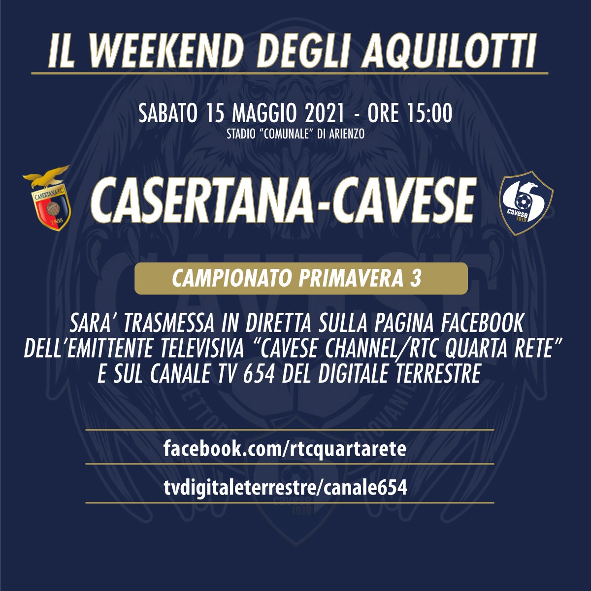 WEEKEND DEGLI AQUILOTTI, come seguire il match Casertana – Cavese