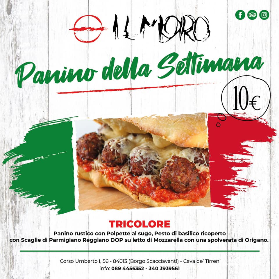 Scopri il Panino Tricolore del Pub Il Moro, il lunedì e dal giovedì alla domenica!