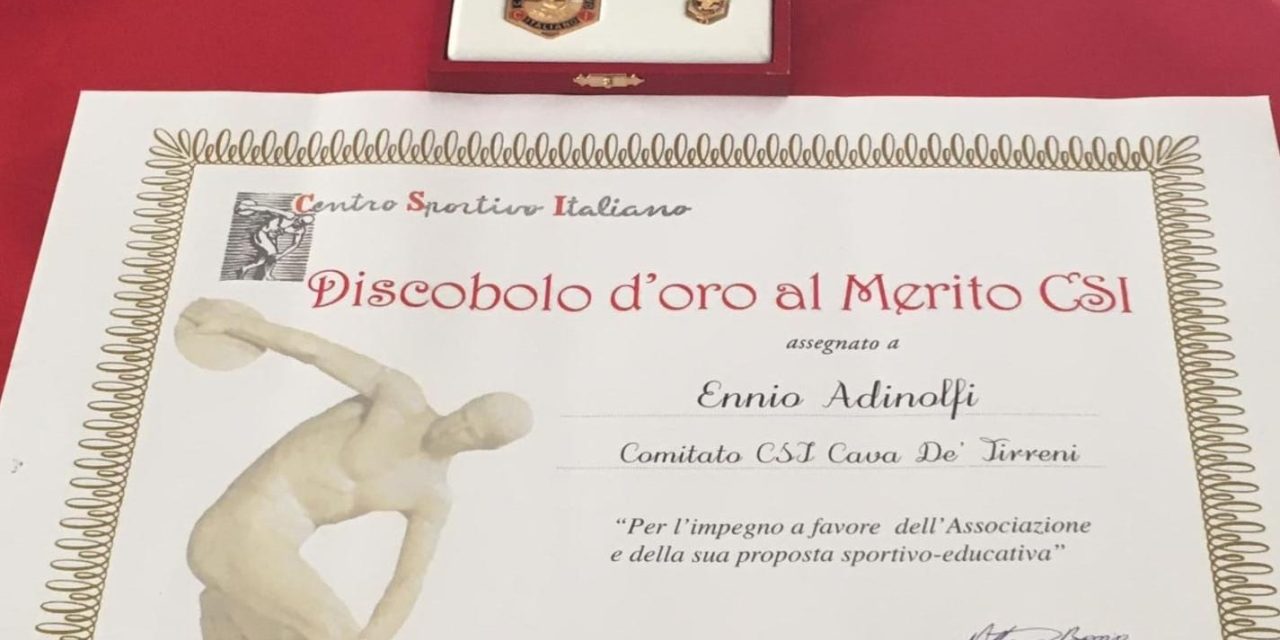 Cava de’ Tirreni, il CSI assegna ad Ennio Adinolfi il premio nazionale Discobolo d’Oro al Merito Sportivo