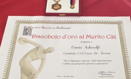 Cava de’ Tirreni, il CSI assegna ad Ennio Adinolfi il premio nazionale Discobolo d’Oro al Merito Sportivo